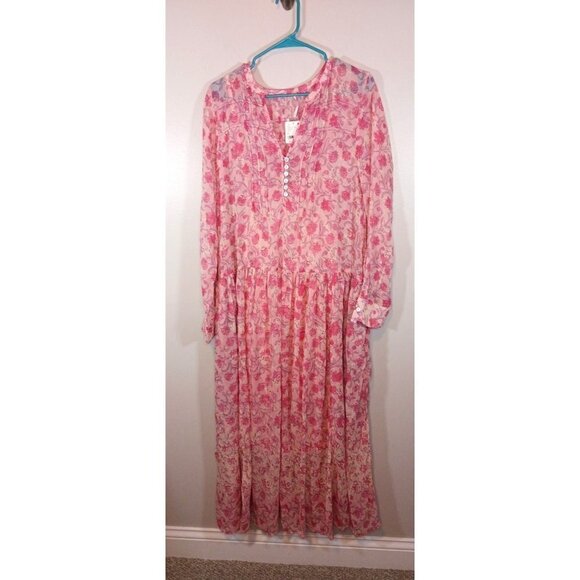 Free People See It Through Boho Floral Maxi Long Sleeve Pink Dress Size M NWT - Picture 1 of 4